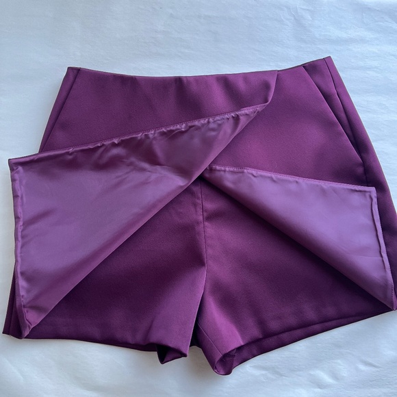 Topshop Maroon Structured Asymmetrical Casual Wrap Skort Short - Picture 6 of 7